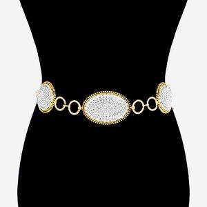 Gold Rhinestone Paved Concho Chain Statement Belt